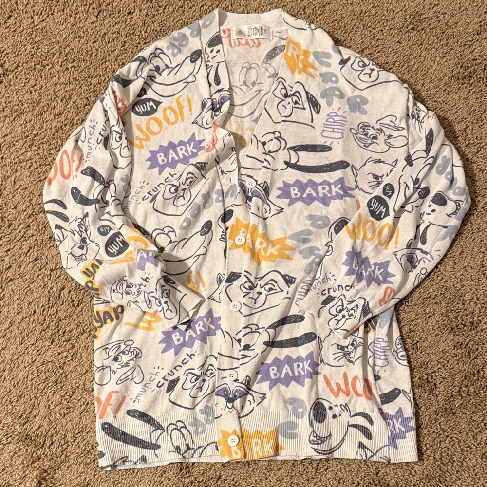 Disney White, Yellow, and Blue Sidekick Cartoon Cardigan